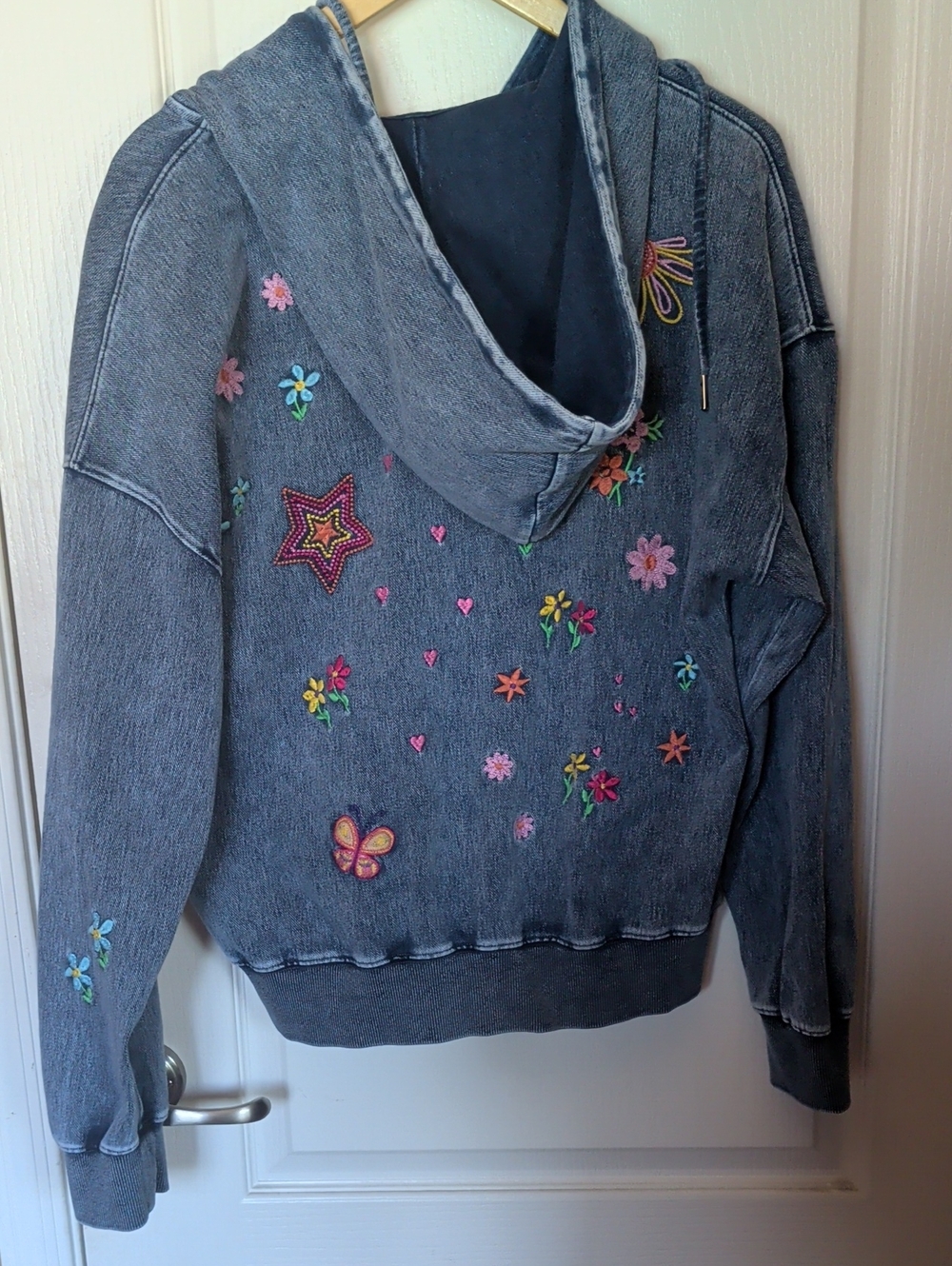 🌸💛Billy T  Embroidered Denim Zip-Up Hoodie Jacket - Picture 9 of 11